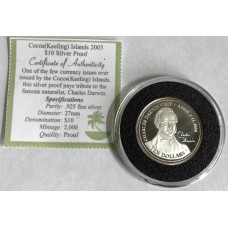 COCOS KEELING ISLANDS 2003 . TEN 10 DOLLARS COIN . ERROR . MISSING INSCRIPTION